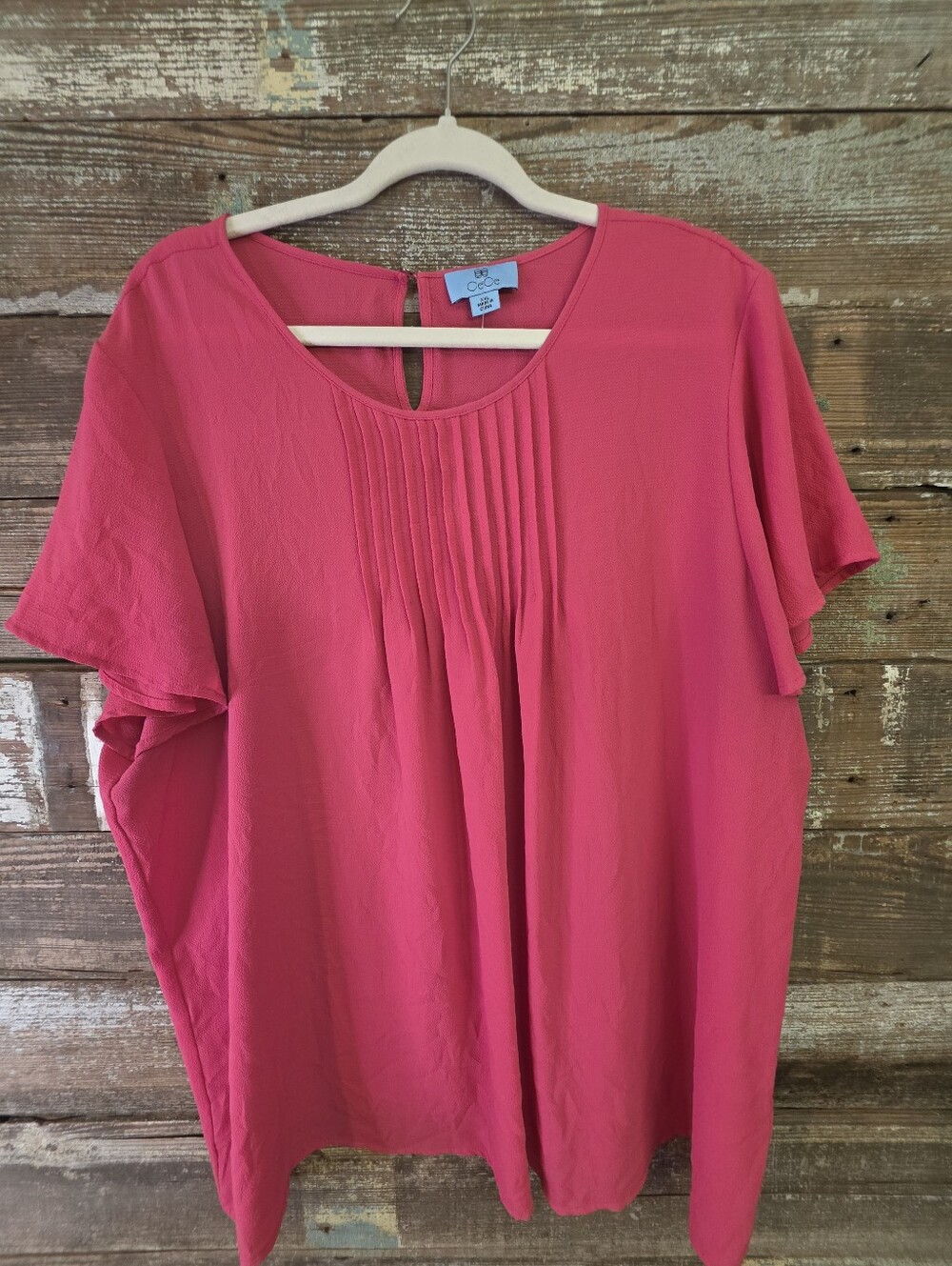 CeCe 2X Pink Pintuck Flutter Sleeve Blouse Plus Size Career Top